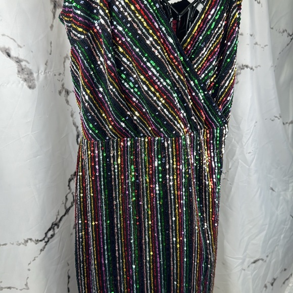 Betsey Johnson Sequin Striped Dress Wrap Rainbow Cocktail Party Spaghetti Strap - Picture 5 of 12